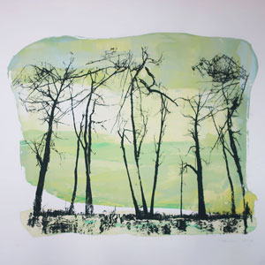 2026, immergr&uuml;n, mehrfarbiger Siebdruck, Unikat, 70x100cm
